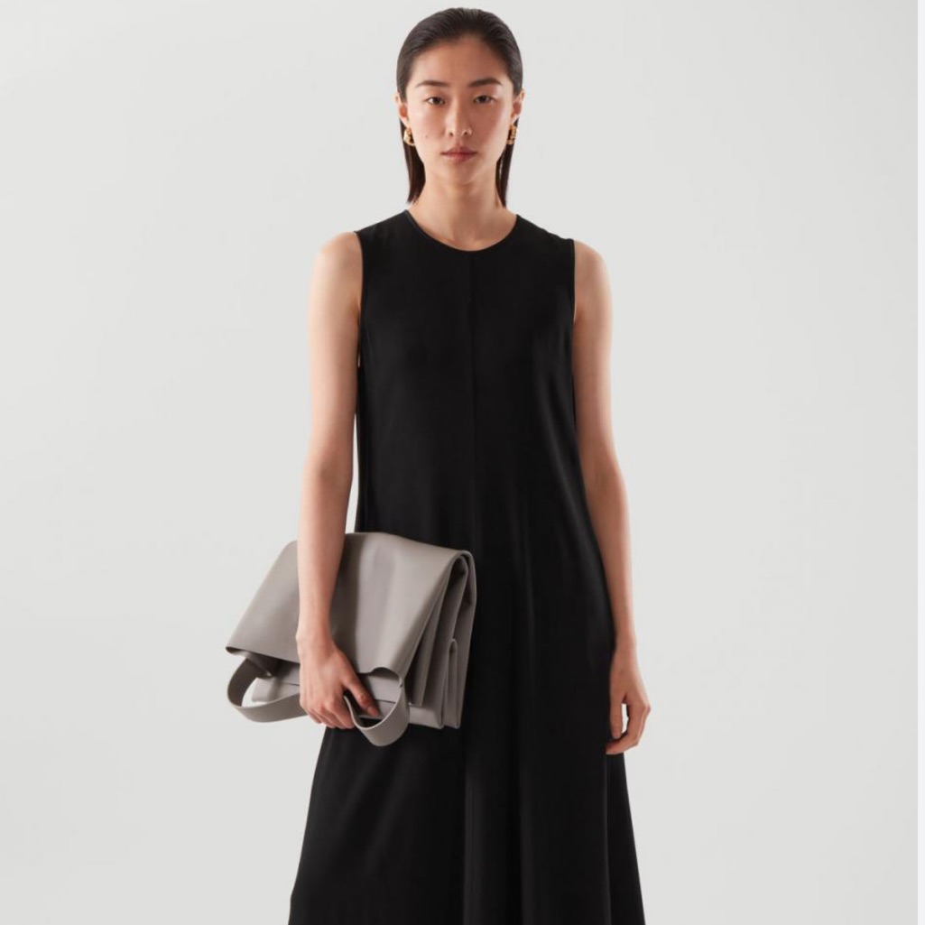 Cos Sleeveless Black A-Line Midi Dress - Classic Minimalist